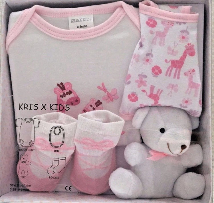 Picture of ART-GP3195P/0958-Baby Girls Pink Boxed Gift 4 Set -Strawber